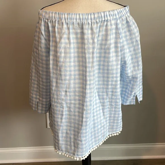 Sara Campbell Blue White Checkered Blouse - Picture 2 of 10